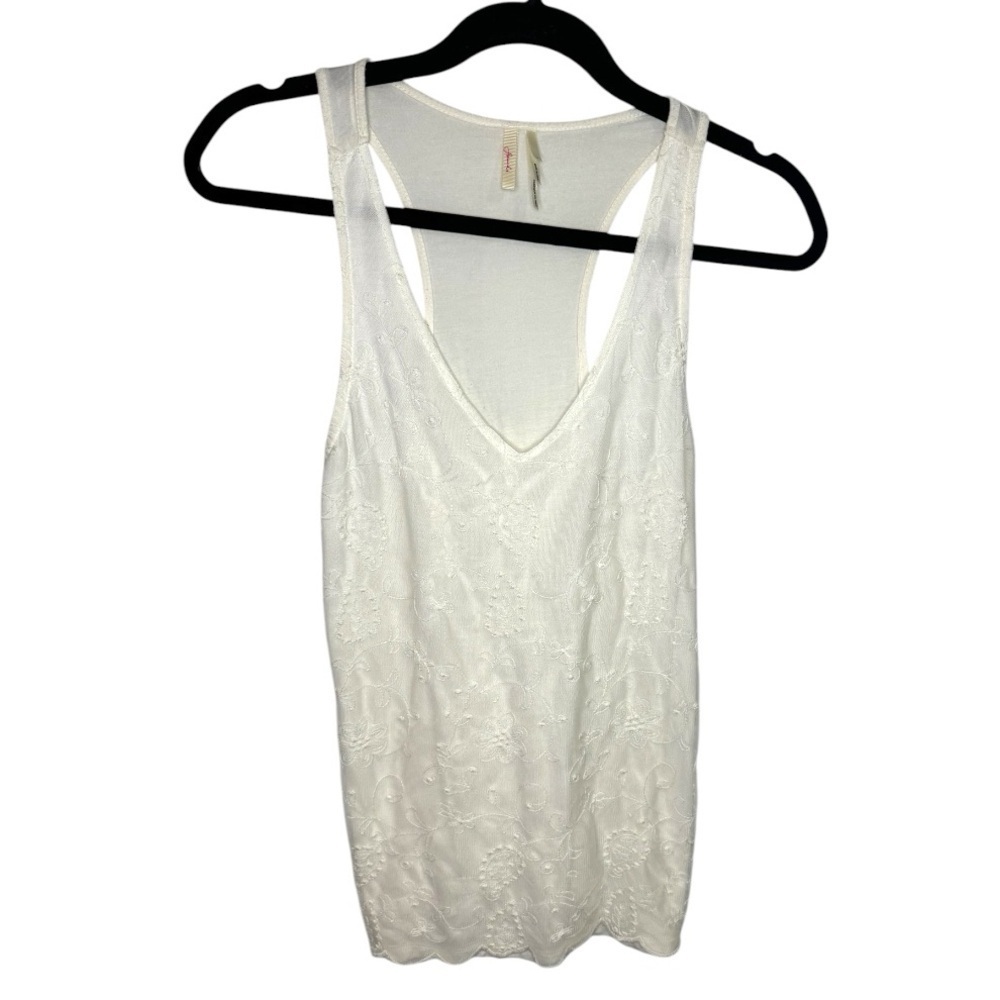 Frenchi Ivory Beaded Embroidered Floral Tank Top